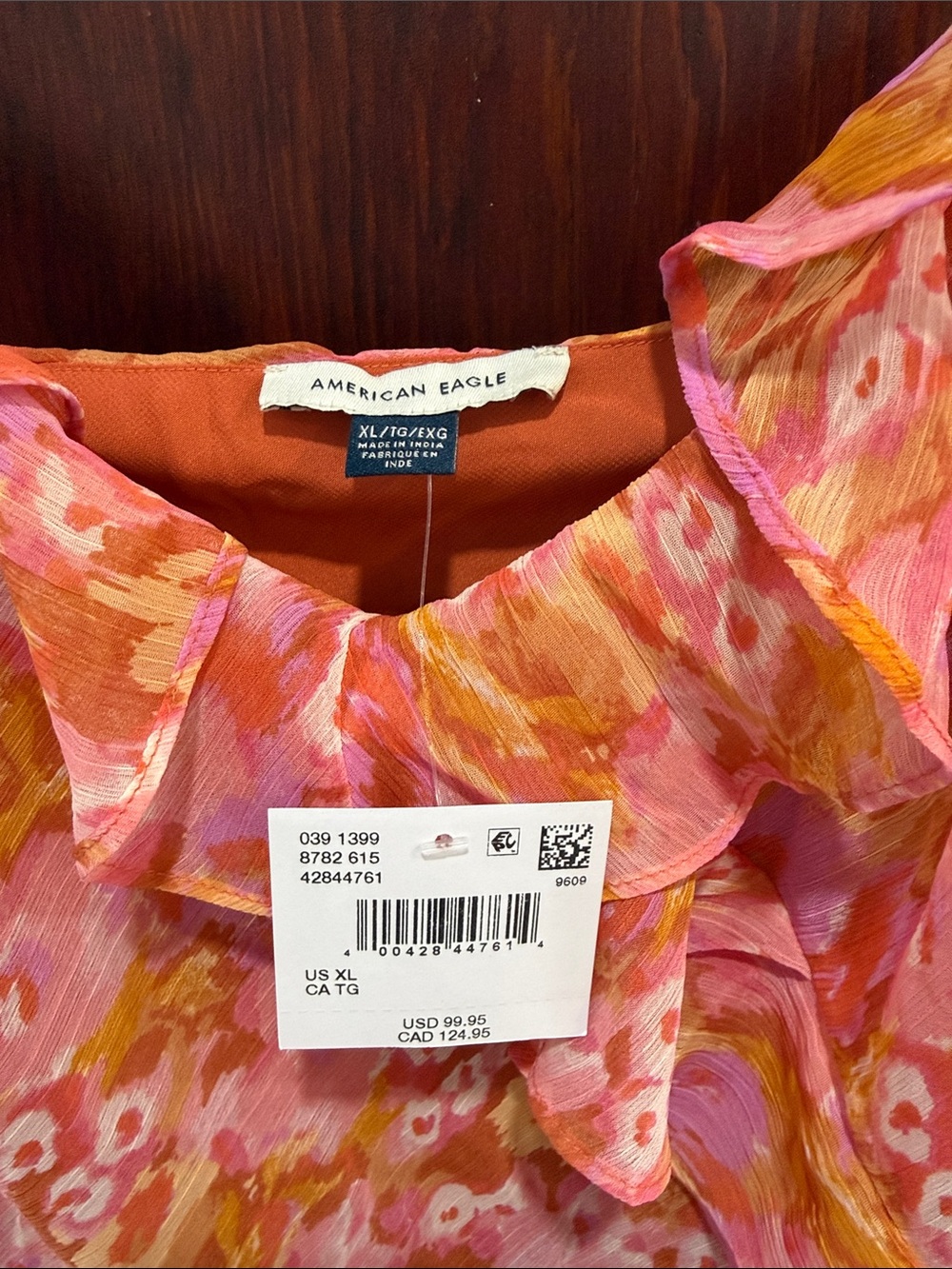 American Eagle Outfitters Pink and Orange Floral Ruffle Maxi Dress - Picture 2 of 3